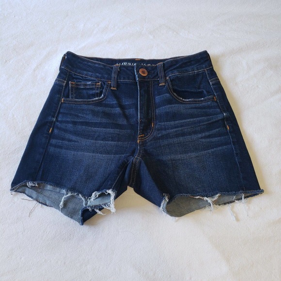 American Eagle Outfitters Pants - American Eagle Hi-Rise Shortie Shorts Super Stretch Size 2 Cutoffs Dark Wash